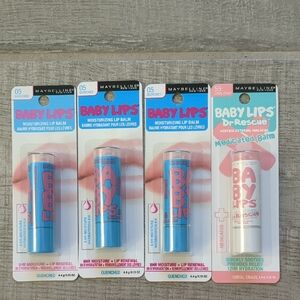 3 Maybelline Baby Lips mousturizing and 1 Dr Rescue Medicated Balm - Coral Crave